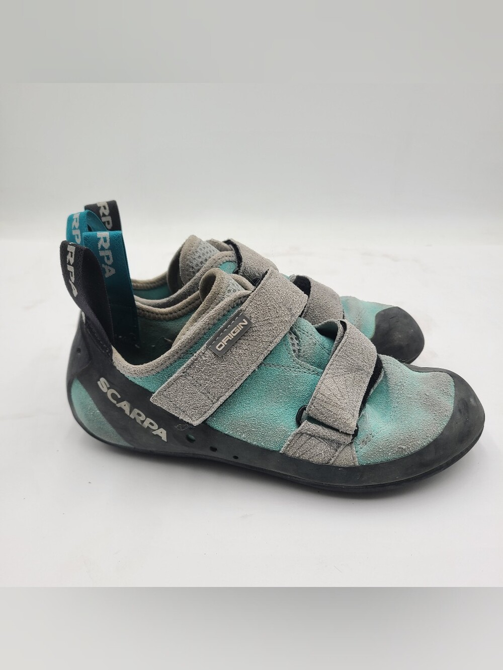 B48 Scarpa Origin Climbing Shoes Mens 6 Womens 7 Adjustable Strap Sneakers Gray